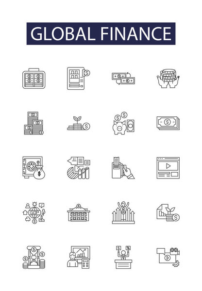 Iconos Signos Vectoriales Líneas Financieras Globales Global Banca Inversión Economía — Vector de stock