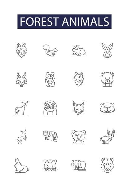 Forest Animals Line Vector Icons Signs Bears Wolves Squirrels Deer — Stock Vector