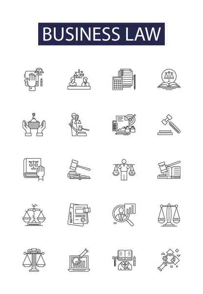 Business Law Line Vector Icons Signs Regulations Corporate Litigation Compliance — Stock Vector