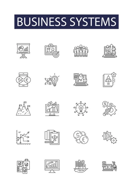 Business Systems Line Vector Icons Signs Business Technology Concept Management — Stock Vector