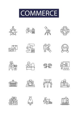 Ticaret hattı vektör simgeleri ve işaretleri. Ticaret, Satın Alma, Satma, Alışveriş, Ticaret, Ticaret, Ticaret, Perakende vektör çizimi