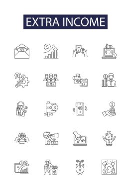 Ekstra gelir çizgisi vektör simgeleri ve tabelaları. Gelirler, Kazançlar, Kârlar, Gelirler, Teşvikler, Bölünmeler, Ödenekler, Maaşlar vektör çizelgesi