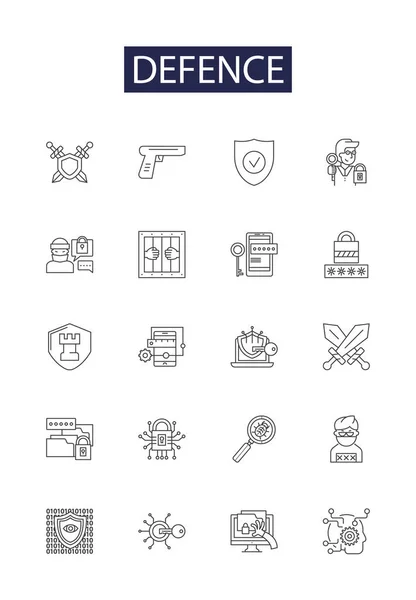 Defence Line Vector Icons Signs Safeguard Protect Fortify Secure Ward — Stock Vector