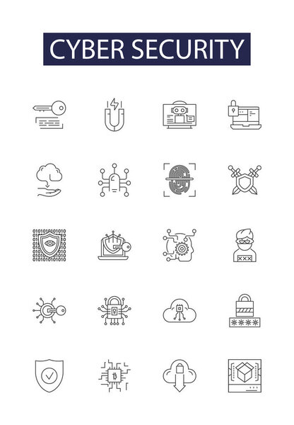 Cyber security line vector icons and signs. Cybercrime, Cryptography, Intrusion, Malware, Data Breach, VPN, Firewall, Phishing vector outline illustration set