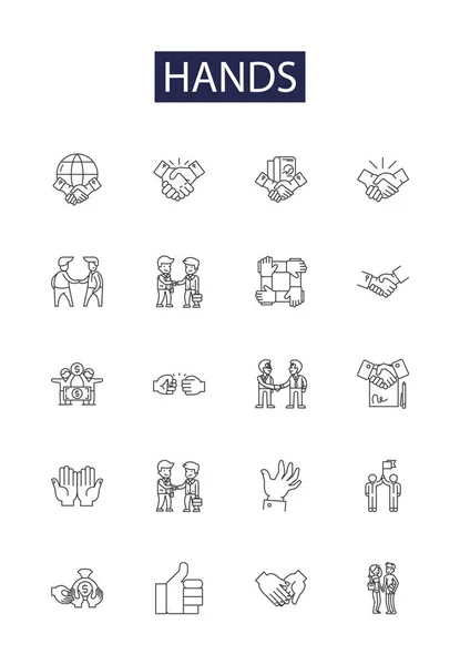 Hands Line Vector Icons Signs Fingers Grips Clenches Digits Grasps — Stock Vector