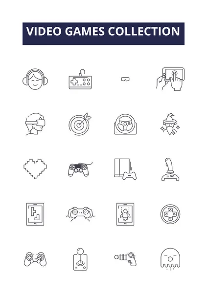 Video Games Collection Line Vector Icons Signs Video Collection Console — Stock Vector