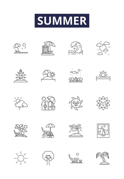 Summer Line Vector Icons Signs Heat Vacation Swim Play Outdoors — Stock Vector