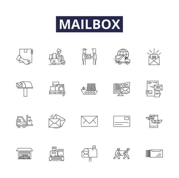 Γραμμές Γραμματοκιβωτίων Διανυσματικά Εικονίδια Και Σημάδια Φάκελος Ταχυδρομείο Διεύθυνση Μήνυμα — Διανυσματικό Αρχείο