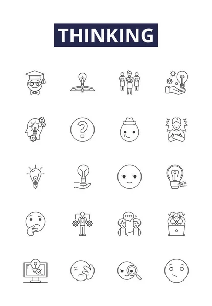 Thinking Line Vector Icons Signs Pondering Reasoning Brainstorming Deliberating Conceptualizing — Stock Vector