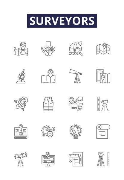 Surveyors Line Vector Icons Signs Mapping Geologists Survey Measurement Surveying — Stock Vector