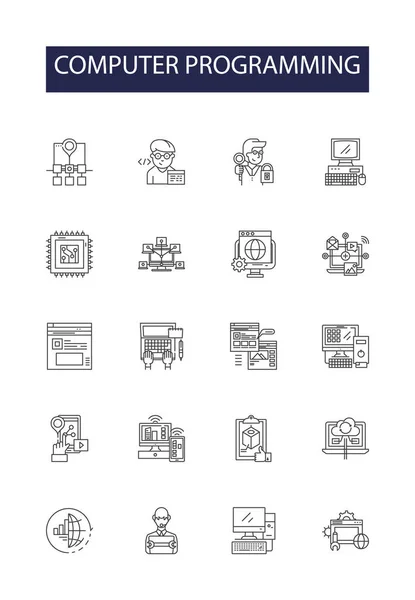 Iconos Signos Vectoriales Línea Programación Informática Scripting Depuración Algoritmo Software — Archivo Imágenes Vectoriales