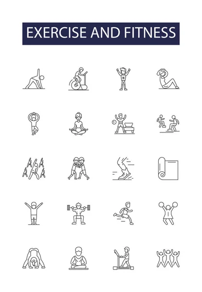 Физические Упражнения Фитнес Линии Векторные Значки Знаки Фитнес Тренировки Гимнастика — стоковый вектор