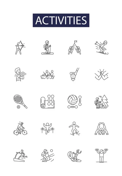 Activities Line Vector Icons Signs Recreation Exercise Exploration Play Events — Stock Vector