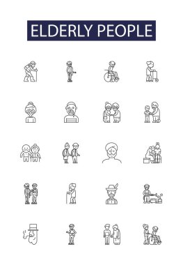 Elderly people line vector icons and signs. People, Aged, Seniors, Older, Adults, Retirees, Grandparents, Golden-agers vector outline illustration set clipart