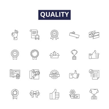 Kaliteli çizgi vektör simgeleri ve işaretleri. iş, garanti, sertifika, sembol, en iyi ürün, simge, imza vektör çizelgesi çizimi