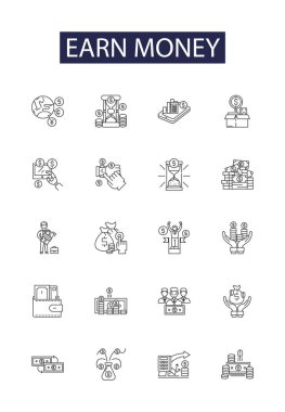 Para çizgisi vektör simgeleri ve tabelaları kazan. Para, Yapım, Kâr, Yatırım, Finansal, Nakit, Uzaktan, Vektör Özeti Çizimi