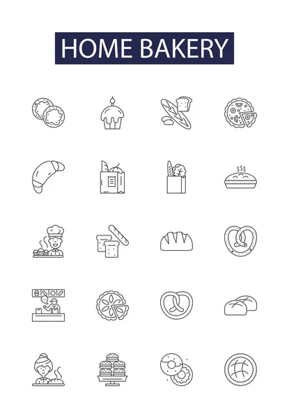 Home Bakery Line Vector Icons Signs Home Homemade Cakes Bread — Stock Vector