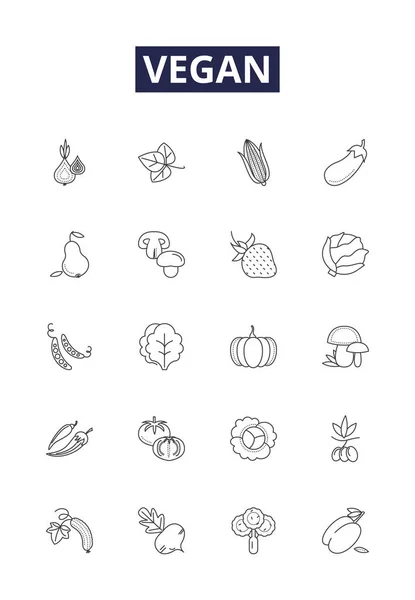 Vegan Line Vector Icons Signs Cruelty Free Dairy Free Plant — Stock Vector