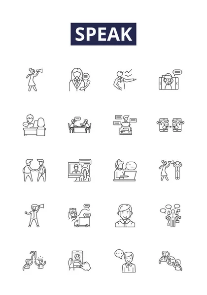 Speak Line Vector Icons Signs Express Utter Verbalize Articulate Narrate — Stock Vector