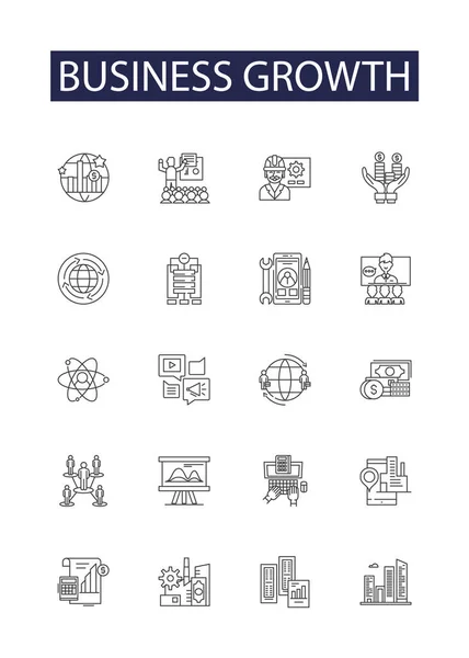 Business Growth Line Vector Icons Signs Profiting Expanding Developing Thriving — Stock Vector