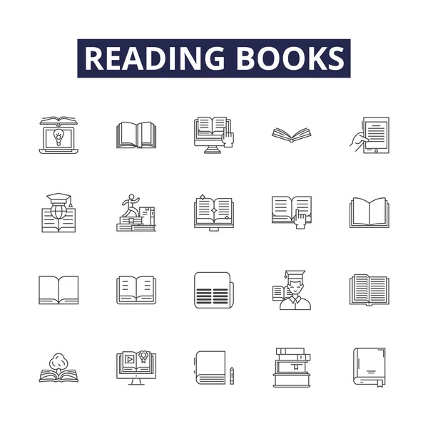 Reading Books Line Vector Icons Signs Books Novels Literature Stories — Stock Vector