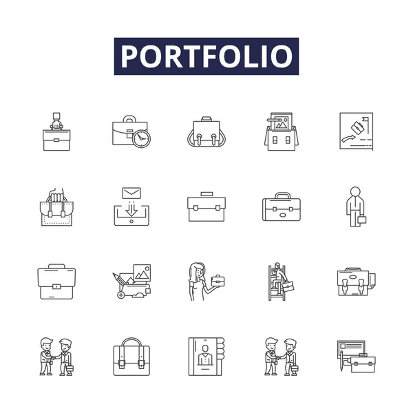 Portfolio Line Vector Icons Signs Investment Assets Funds Stocks Bonds — Stock Vector