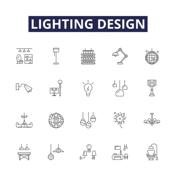 Illuminazione Linea Progettazione Icone Vettoriali Segni Progettazione Illuminazione Schema Arredamento — Vettoriale Stock