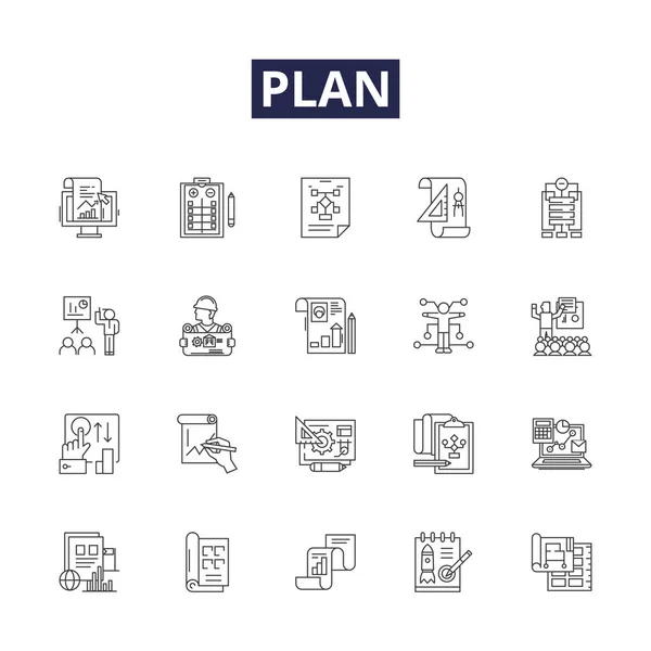 Plan Line Vector Icons Signs Design Map Outline Arrange Strategize — Stock Vector