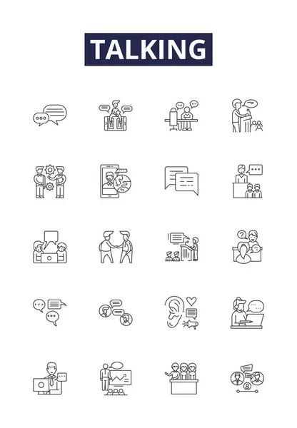 Talking Line Vector Icons Signs Conversing Dialogue Discoursing Gossiping Orating — Stock Vector