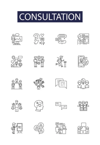 Consultation Line Vector Icons Signs Counsel Assistence Advice Huddle Confabulation — Stock Vector