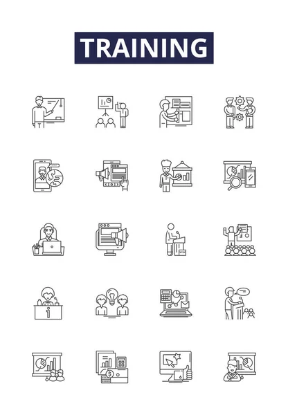 Training Line Vector Icons Signs Coaching Tutoring Drill Exercise Drilling — Stock Vector