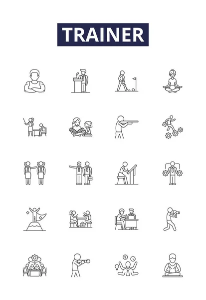 Trainer Line Vector Icons Signs Educator Mentor Guide Coach Tutor — Stock Vector