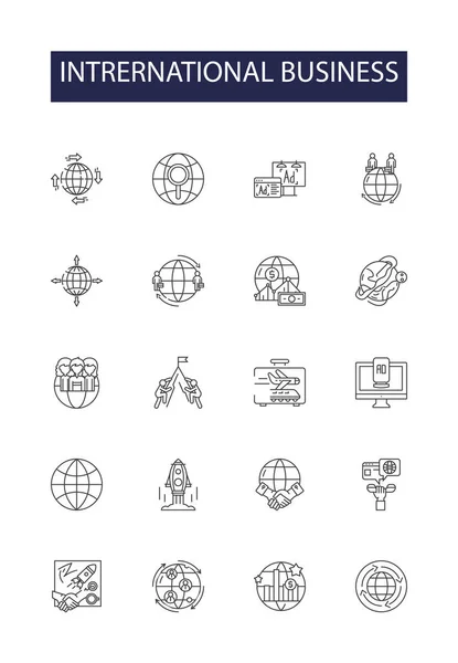 Iconos Signos Vectoriales Línea Negocio Intrarnacional Negocios Comercio Exportación Cambio — Archivo Imágenes Vectoriales