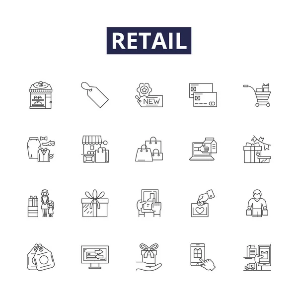 Лінійні Роздрібні Векторні Ікони Знаки Shopping Store Outlet Merchant Products — стоковий вектор