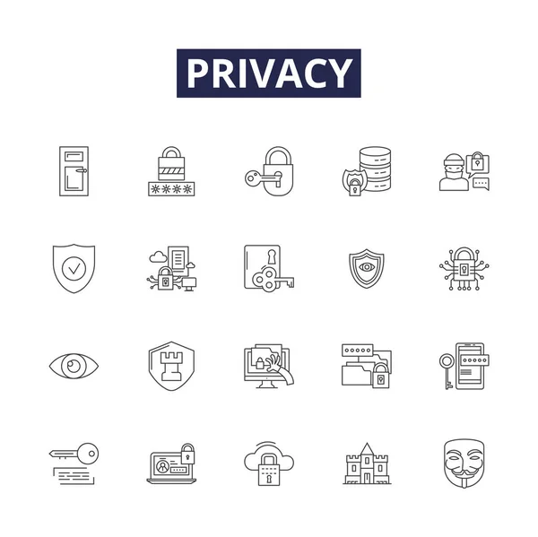 Privacy Lijn Vector Pictogrammen Tekens Geheimhouding Anonimiteit Verborgenheid Terughoudendheid Isolatie — Stockvector