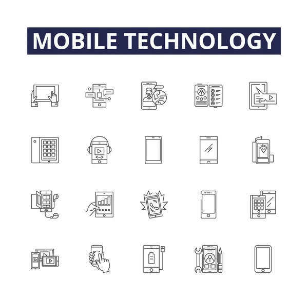 Vektorové Ikony Značky Mobilních Technologií Technologie Telefony Aplikace Smartphony Sítě — Stockový vektor