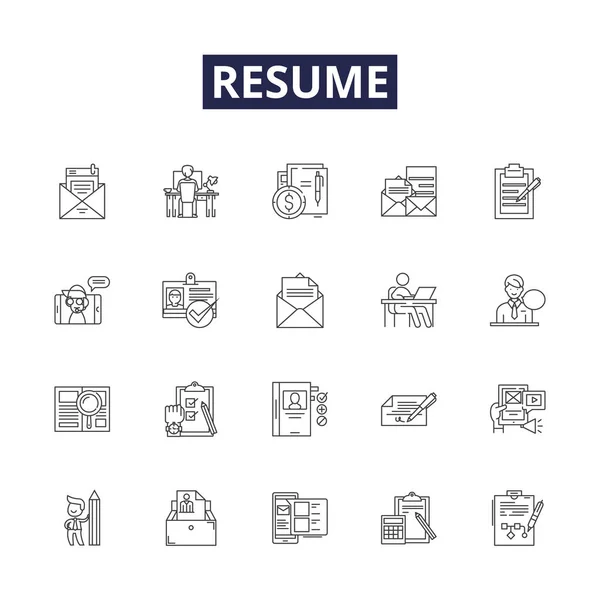 Reanudar Línea Vector Iconos Signos Perfil Resumen Experiencia Empleo Educación — Archivo Imágenes Vectoriales