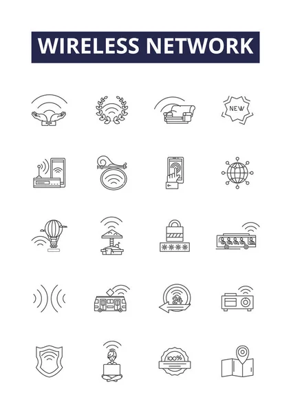 Wireless Network Line Vector Icons Signs Network Wifi Router Hotspot — Stock Vector