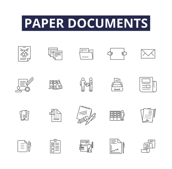 Paper Documents Line Vector Icons Signs Documents Sheets Notices Files — Stock Vector