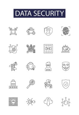 Veri güvenlik hattı vektör simgeleri ve işaretleri. Güvenlik, Şifreleme, Gizlilik, Erişim, Ağ, Antivirüs, Malware, Firewall vektör çizelgesi çizimi