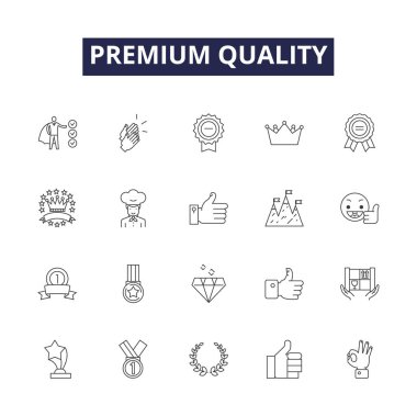Kaliteli çizgi vektör simgeleri ve işaretleri. Süper, Prime, Splendid, Finest, High-end, Grand, Enfes, Örnek vektör çizimi