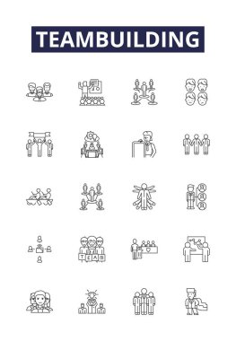 Takım oluşturma çizgisi vektör simgeleri ve işaretleri. İşbirliği, Bağlanma, Birleşme, Bağlanma, Arkadaşlık, Sinerji, Ağ vektör özeti çizimi