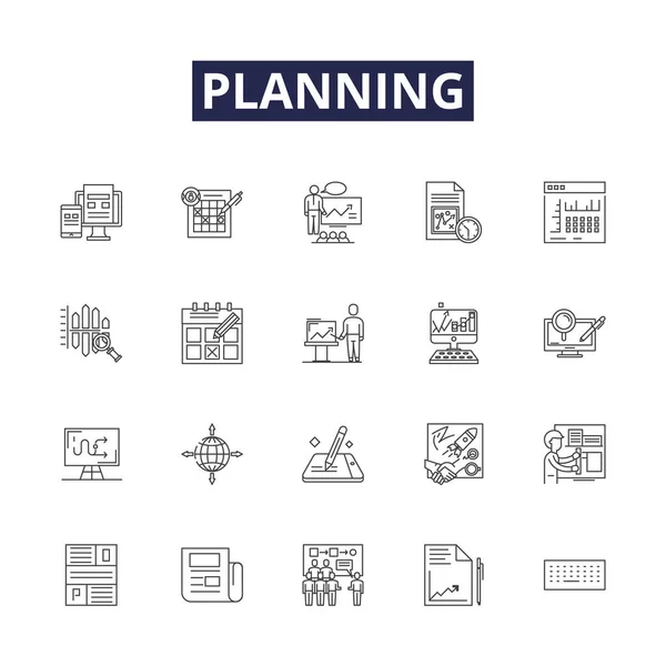 Planning Line Vector Icons Signs Charting Scheduling Estimating Forecasting Arranging — Stock Vector