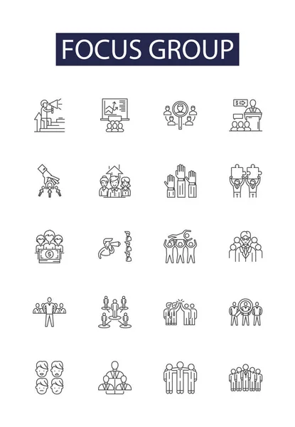 Focus Group Line Vector Icons Signs Group Interviews Surveys Studies — Stock Vector
