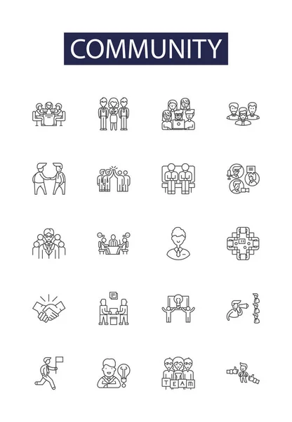 Iconos Signos Vectoriales Línea Comunitaria Redes Compartir Apoyo Cooperación Conectar — Archivo Imágenes Vectoriales