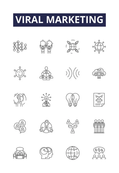 stock vector Viral marketing line vector icons and signs. Marketing, Spread, Share, Campaign, Spontaneous, Ads, Social, Media vector outline illustration set