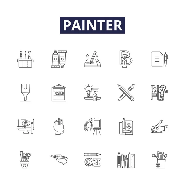 Ikony Znaki Wektorowe Malarstwa Artysta Artysta Canvas Brush Palette Kolor — Wektor stockowy
