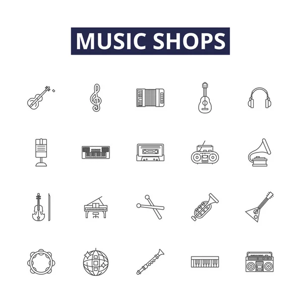 Tiendas Música Línea Vectorial Iconos Signos Tiendas Registros Tiendas Vinilo — Archivo Imágenes Vectoriales