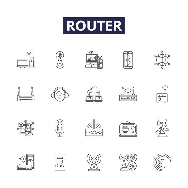 Router Line Vector Icons Signs Router Switch Networking Wifi Adsl — Stock Vector