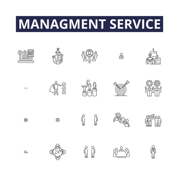 Zarządzanie Linii Wektorowej Ikony Znaki Service Planowanie Operacje Harmonogram Logistyka — Wektor stockowy